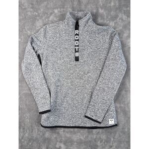 Roots Mens Quarter Zip Sweater Gray Medium Pullover Fleece Lined Casual